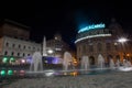 View of the fountain of De Ferrari Square by night in Genoa, the heart of the city, Italy. Royalty Free Stock Photo