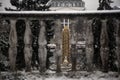 View of the fountain in the form of a golden spike. Beautiful architecture of Russia. Royalty Free Stock Photo