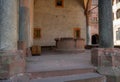 View of the fountain hall of Heidelberg Castle with granite columns from Roman times. Baden Wuerttemberg, Germany, Europe Royalty Free Stock Photo