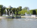 View of fountain in the lake, gazebo, trees in Tallinn