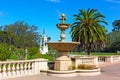 View of the fountain outside of the California Academy of Sciences in Golden Gate Park. Royalty Free Stock Photo