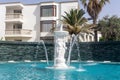 View of the fountain and swimming pool at the 5-star Samara Hotel, near Bodrum. Royalty Free Stock Photo