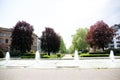 View on the fountains in a park in mainz germany