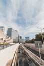 View of the four-lane highway running through Den Haag on a sunny day past the skyscrapers Royalty Free Stock Photo