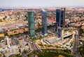 View of four modern business skyscrapers in Madrid