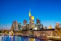 View of Frankfurt am Main skyline with cruise ship in Frankfurt, Germany Royalty Free Stock Photo