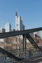 View of Frankfurt am Main skyline and Eiserner Steg bridge Royalty Free Stock Photo