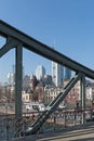 View of Frankfurt am Main skyline and Eiserner Steg bridge Royalty Free Stock Photo