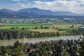 View of the Fraser Valley near Abbotsford BC. Summer in the Fraser Valley. Canadian homestead. Rural agricultural land Royalty Free Stock Photo