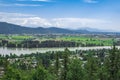 View of the Fraser Valley near Abbotsford BC. Summer in the Fraser Valley. Canadian homestead. Rural agricultural land Royalty Free Stock Photo