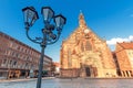 Frauenkirche Church on the market square at sunset in Nuremberg. Tourist attractions in Germany Royalty Free Stock Photo