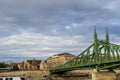 View of the freedom bridge in Budapest across the Danube river in Hungary. Royalty Free Stock Photo