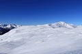 View on freeride in Obertilliach ski resort from Golzentipp mountain to Gripp mountain and down to Rodarm village. Ideal condition
