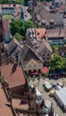View from Freiburg Minster tower Cathedral of Our Lady to the Market place next to the minster. Baden Wuerttemberg, Germany, Royalty Free Stock Photo