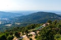 View from the Fremersberg tower of the MerkurstÃÂ¼ble restaurant located on the top of MerkurBergbahn. The main attraction of the c Royalty Free Stock Photo