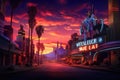 View of the Fremont Street Experience at sunset, Welcome to Never Sleep city Las Vegas, AI Generated