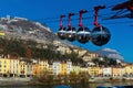 View of French Alps and Grenoble cable car in autumn Royalty Free Stock Photo