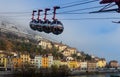 View of French Alps and Grenoble cable car in autumn Royalty Free Stock Photo