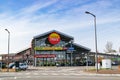 View of french Grand Frais supermarket and logo.