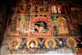 View of frescoes in ancient Greek Christian Orthodox church. Royalty Free Stock Photo