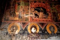 View of frescoes in ancient Greek Christian Orthodox church. Royalty Free Stock Photo