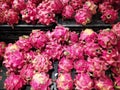 The view of fresh dragon fruits in the box at Supermarket Royalty Free Stock Photo