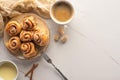 View of fresh homemade cinnamon rolls