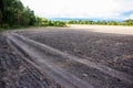 View of a freshly plowed farm field Royalty Free Stock Photo