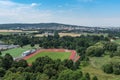 View from Friedberg Castle to a sports facility and the city of Bad Nauheim, Hessen, Germany Royalty Free Stock Photo
