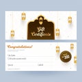 View of front and back Gift Certificate decorated with illuminated lanterns for Islamic. Royalty Free Stock Photo