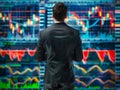 view front behind of a hacker looking at trading graph - ai.