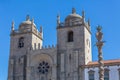 View at the front facade of Porto Cathedral and pillory of Porto