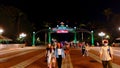 View in front of the Hong Kong Disneyland resort entrance in the night at Disneyland Resort Hong Kong Royalty Free Stock Photo