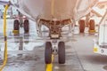 View of the front landing gear in the background rear rack chassis wheels