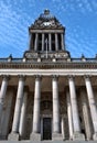 View of the front of Leeds City hall in west yorkshire showing the clock tower Royalty Free Stock Photo