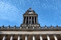 View of the front of Leeds City hall in west yorkshire showing the clock tower Royalty Free Stock Photo