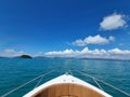 View front of speed boat, blue sky calm sea Royalty Free Stock Photo