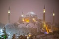 View of the Blue Mosque in the snowy winter. Istanbul, Turkey Royalty Free Stock Photo