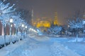 View of the Blue Mosque in the snowy winter. Istanbul, Turkey Royalty Free Stock Photo