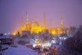 View of the Blue Mosque in the snowy winter. Istanbul, Turkey Royalty Free Stock Photo