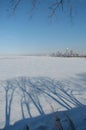 View of frozen Lake Erie leading into Downtown Cleveland, Ohio, USA Royalty Free Stock Photo
