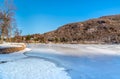 View of frozen lake Ghirla in winter, province of Varese, Italy