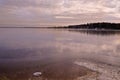 View of frozen lake with sky reflections in ice Royalty Free Stock Photo