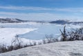 View of the frozen lake SlÃÂ¸ddfjorden near the village of HaugastÃÂ¸l, in the municipality of Hol, Viken County, Norway Royalty Free Stock Photo