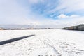 view of frozen Neva river with polynya in Fortress