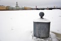 View of the frozen Neva river in Saint-Petersburg, Russia.