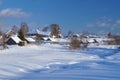 Frozen river in the village