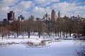 A view of the frozen Upper East Side behind the Turtle Pond in Central Park Royalty Free Stock Photo