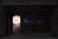 View of the full moon through an open door in the gate Royalty Free Stock Photo
