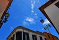 View of Funchal Cable Car from  old town street level Royalty Free Stock Photo